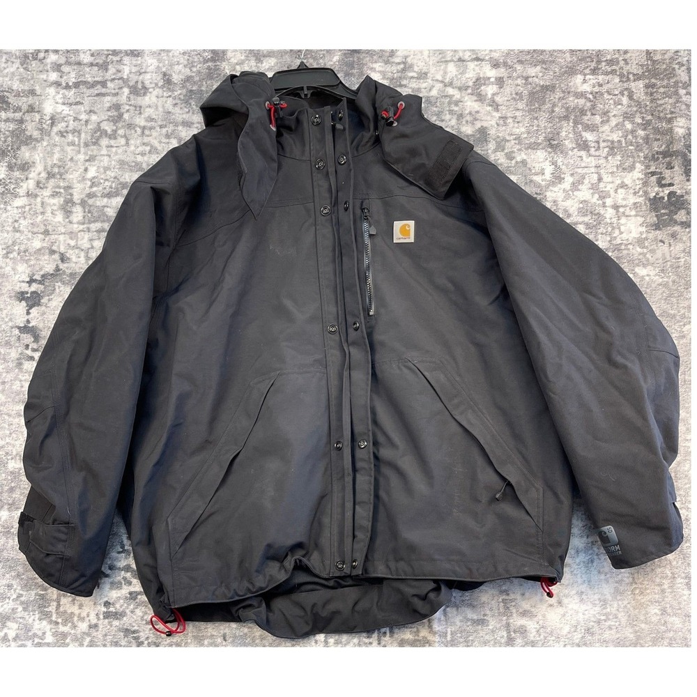 Carhartt‎ Storm Defender Jacket Men 3XL Black Waterproof Rain Coat Workwear
